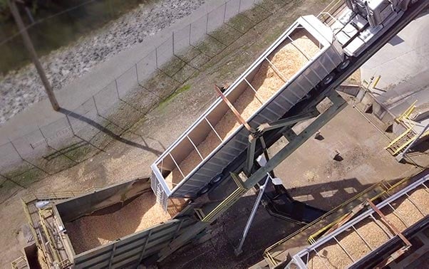 Wood residuals being loaded into a dump truck