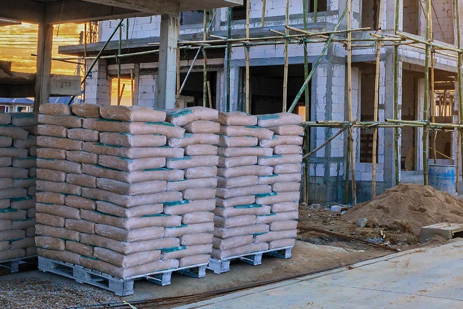 Cement bags at a construction site